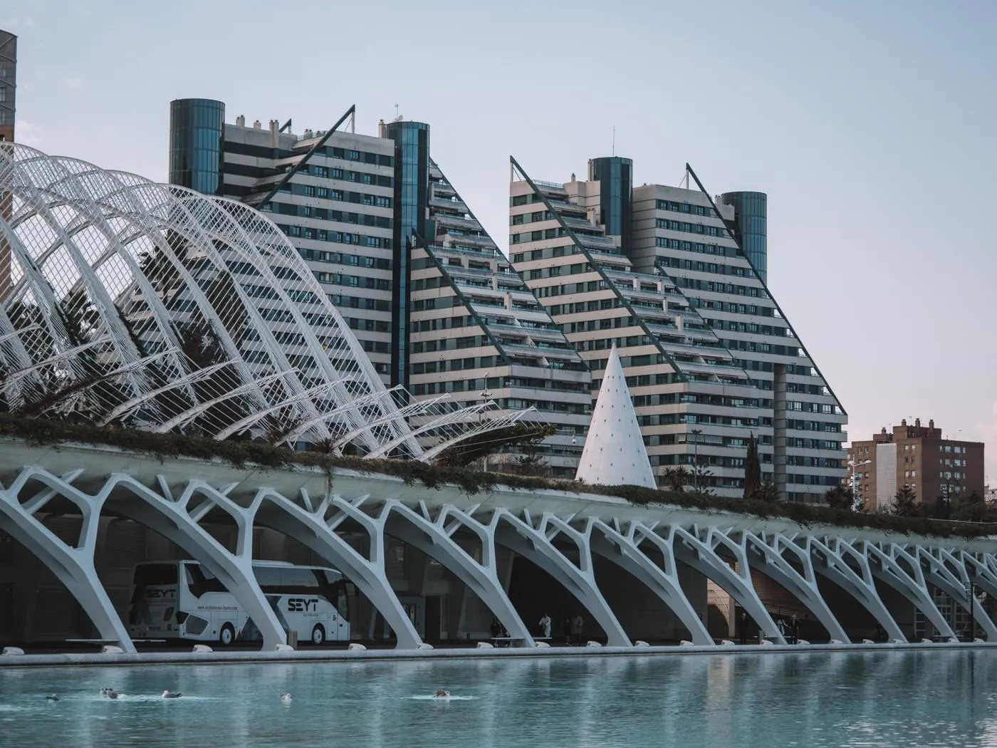 Torres residenciales junto a la Ciutat de les Arts i les Ciències y su lámina de agua